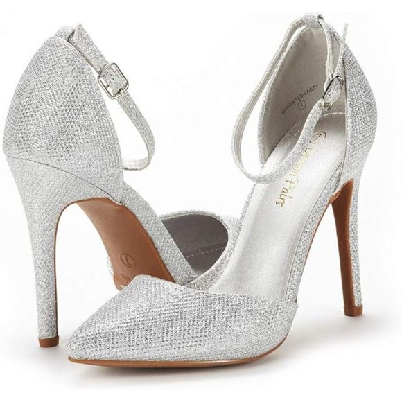 Women's Oppointed Lacey Pump Shoe Silver Glitter TPR Rubber Sole - Picture 4 of 6